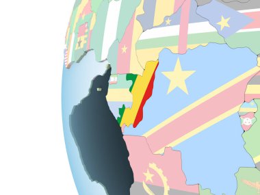 Kongo katıştırılmış bayrak ile parlak siyasi dünya üzerinde. 3D çizim.