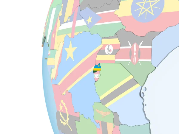 Ruanda Auf Einem Hellen Politischen Globus Mit Eingebetteter Flagge Illustration — Stockfoto