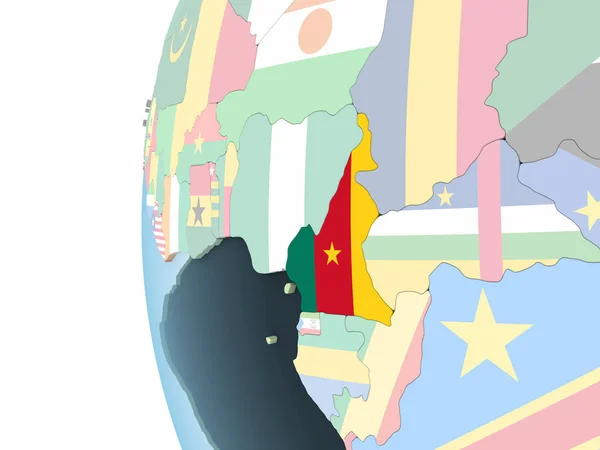 Kamerun Jasne Globus Polityczny Flagą Osadzonych Ilustracja — Zdjęcie stockowe