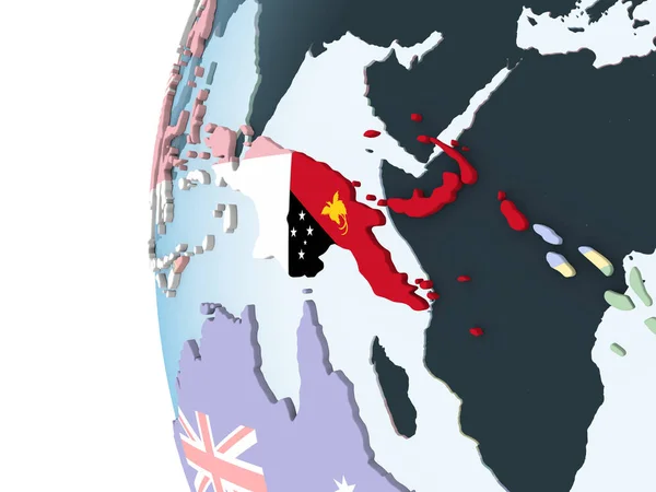 Papua New Guinea Bright Political Globe Embedded Flag Illustration — Stock Photo, Image