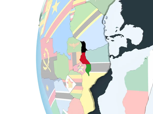 Malawi Brillante Globo Político Con Bandera Incrustada Ilustración —  Fotos de Stock