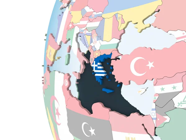 希腊在嵌入式国旗明亮政治地球仪 — 图库照片