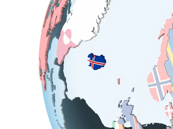 Islande Sur Globe Politique Lumineux Avec Drapeau Intégré Illustration — Photo