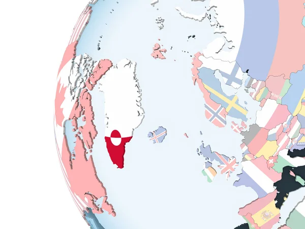 Greenland Bright Political Globe Embedded Flag Illustration — Stock Photo, Image