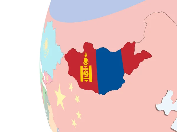 Mongolsko Jasné Politické Globe Vloženými Vlajky Obrázek — Stock fotografie