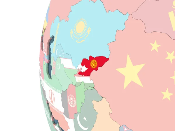 Кыргызстан Ярком Политическом Глобусе Встроенным Флагом Иллюстрация — стоковое фото