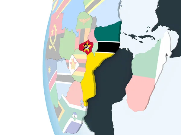 Mozambique Brillante Globo Político Con Bandera Incrustada Ilustración — Foto de Stock