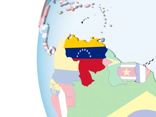 Venezuela Brillante Globo Político Con Bandera Incrustada Ilustración — Foto de Stock