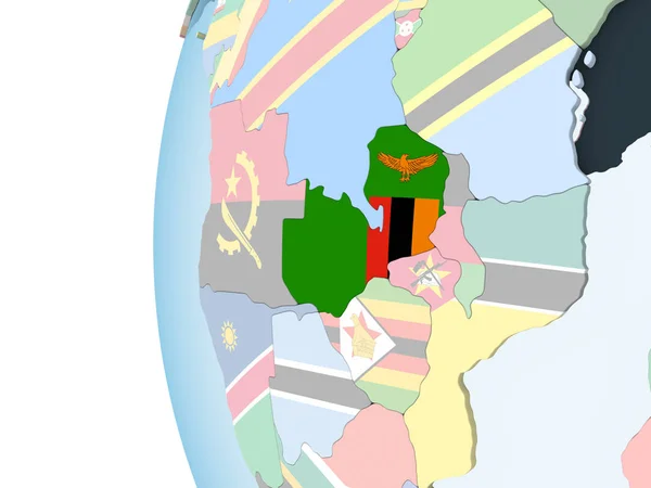 赞比亚明亮政治地球与嵌入式国旗上 — 图库照片