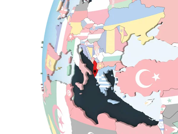 Albanien Auf Einem Hellen Politischen Globus Mit Eingebetteter Flagge Illustration — Stockfoto