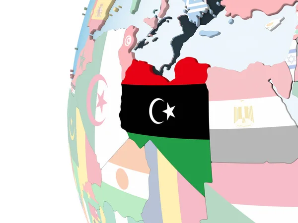 Libye Sur Globe Politique Lumineux Avec Drapeau Intégré Illustration — Photo