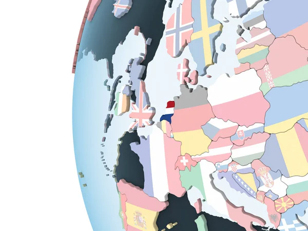 Нидерланды Ярком Политическом Глобусе Встроенным Флагом Иллюстрация — стоковое фото