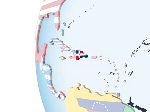 República Dominicana Brilhante Globo Político Com Bandeira Embutida Ilustração — Fotografia de Stock