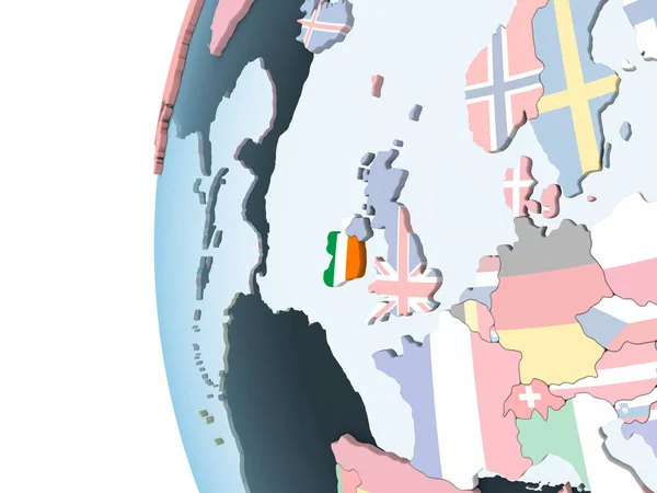 Ireland Bright Political Globe Embedded Flag Illustration — Stock Photo, Image