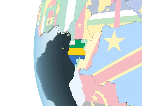 Gabon Jasne Globus Polityczny Flagą Osadzonych Ilustracja — Zdjęcie stockowe