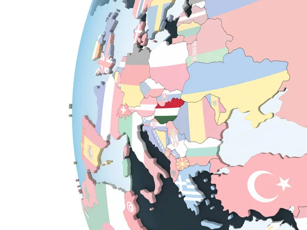 Hongrie Sur Globe Politique Lumineux Avec Drapeau Intégré Illustration — Photo