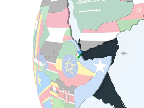 Djibouti Heldere Politieke Wereldbol Met Ingesloten Vlag Illustratie — Stockfoto