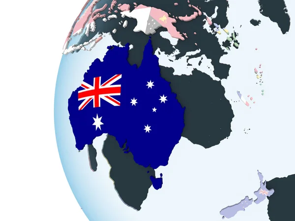 Australien Auf Hellem Politischen Globus Mit Eingebetteter Flagge Illustration — Stockfoto