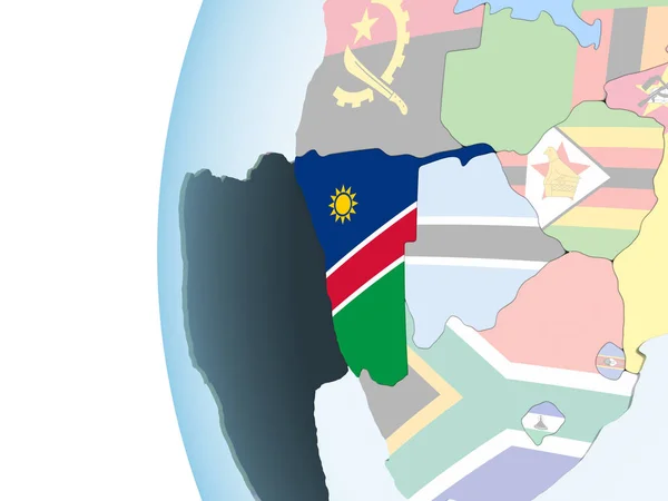 Namibia Luminoso Globo Politico Con Bandiera Incorporata Illustrazione — Foto Stock