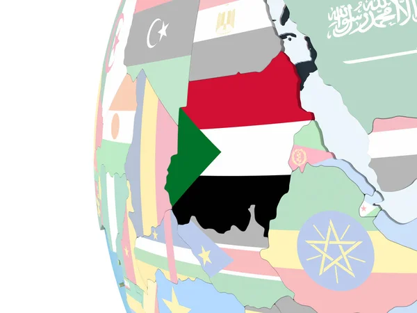 Szudán Világos Politikai Globe Beágyazott Zászló Illusztráció — Stock Fotó