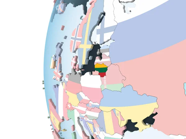 Litwa Jasne Globus Polityczny Flagą Osadzonych Ilustracja — Zdjęcie stockowe