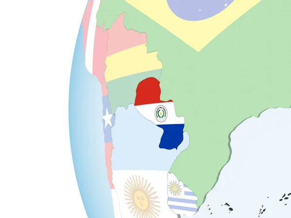 Paraguay Sur Globe Politique Lumineux Avec Drapeau Intégré Illustration — Photo