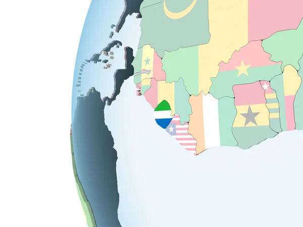 Sierra Leone Luminoso Globo Politico Con Bandiera Incorporata Illustrazione — Foto Stock