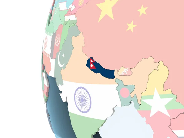 Непал Світлі Політичної Глобусом Допомогою Вбудованих Прапор Ілюстрація — стокове фото