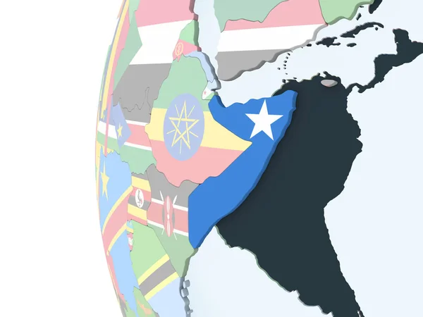 Somalia Brillante Globo Político Con Bandera Incrustada Ilustración — Foto de Stock