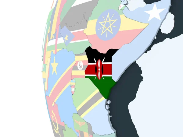 Kenia Auf Einem Hellen Politischen Globus Mit Eingebetteter Flagge Illustration — Stockfoto
