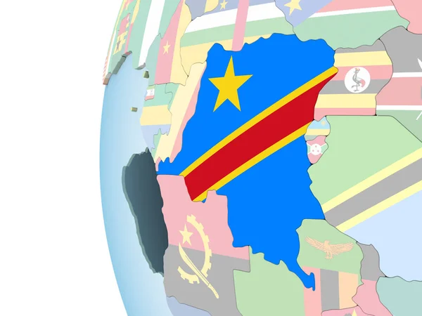 Demokratiska Republiken Kongo Ljusa Politiska Jordglob Med Inbäddade Flagga Illustration — Stockfoto