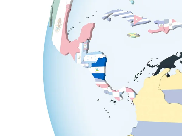 Nicaragua Világos Politikai Globe Beágyazott Zászló Illusztráció — Stock Fotó