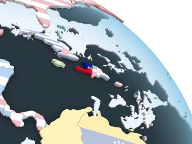 Haiti katıştırılmış bayrak ile parlak siyasi dünya üzerinde. 3D çizim.