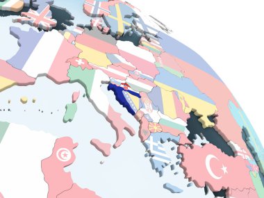 Hırvatistan katıştırılmış bayrak ile parlak siyasi dünya üzerinde. 3D çizim.