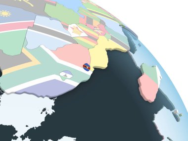 Svaziland katıştırılmış bayrak ile parlak siyasi dünya üzerinde. 3D çizim.