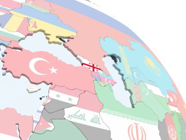 Georgia katıştırılmış bayrak ile parlak siyasi dünya üzerinde. 3D çizim.