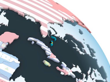 Bahamalar katıştırılmış bayrak ile parlak siyasi dünya üzerinde. 3D çizim.