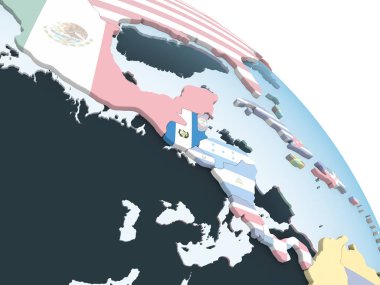 Guatemala katıştırılmış bayrak ile parlak siyasi dünya üzerinde. 3D çizim.