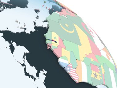 Gambiya katıştırılmış bayrak ile parlak siyasi dünya üzerinde. 3D çizim.