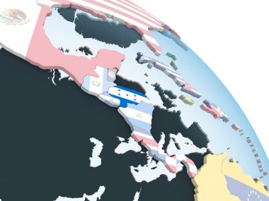Honduras katıştırılmış bayrak ile parlak siyasi dünya üzerinde. 3D çizim.