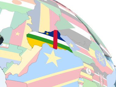Orta Afrika katıştırılmış bayrak ile parlak siyasi dünya üzerinde. 3D çizim.