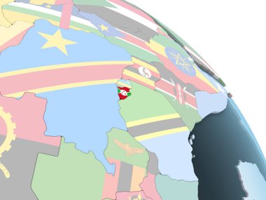 Burundi katıştırılmış bayrak ile parlak siyasi dünya üzerinde. 3D çizim.