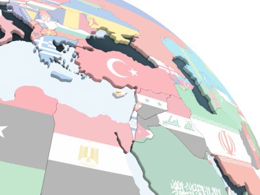 Kıbrıs katıştırılmış bayrak ile parlak siyasi dünya üzerinde. 3D çizim.