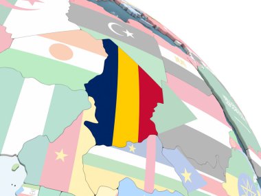 Chad katıştırılmış bayrak ile parlak siyasi dünya üzerinde. 3D çizim.