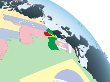 Guyana katıştırılmış bayrak ile parlak siyasi dünya üzerinde. 3D çizim.