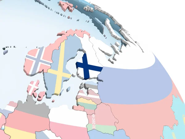 Finland Ljusa Politiska Jordglob Med Inbäddade Flagga Illustration — Stockfoto