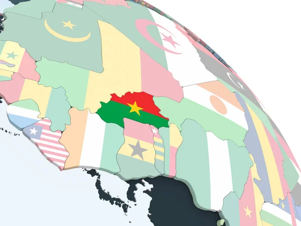 Буркіна Фасо Світлі Політичної Глобусом Допомогою Вбудованих Прапор Ілюстрація — стокове фото