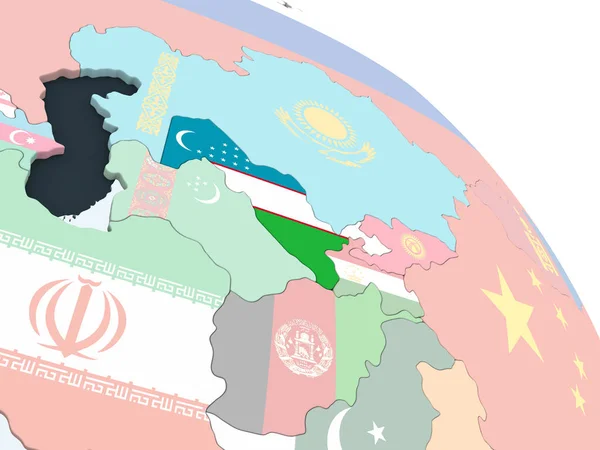 Uzbekistan Luminoso Globo Politico Con Bandiera Incorporata Illustrazione — Foto Stock