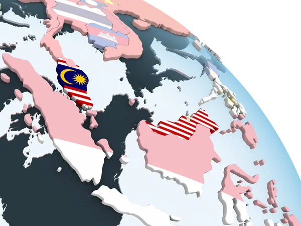 Малайзія Світлі Політичної Глобусом Допомогою Вбудованих Прапор Ілюстрація — стокове фото