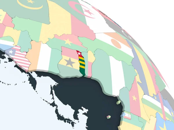 Togo Jasne Globus Polityczny Flagą Osadzonych Ilustracja — Zdjęcie stockowe